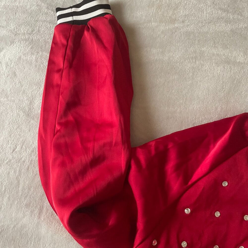 ALABAMA MIXED MEDIA THROWBACK BOMBER JACKET/RHINESTONE BY MADI P.T. - Picture 7 of 15